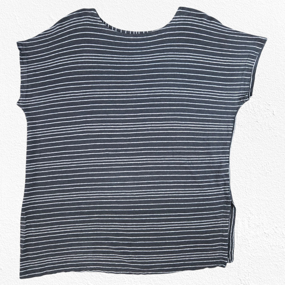 Eileen Fisher Black White Organic Linen Boxy Striped Minimal Blouse Size Large - Picture 1 of 7